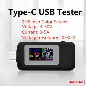 10 ב 1 DC סוג-C צבע תצוגת USB הבוחן 0-5A הנוכחי 4-30V מתח USB מטען הבוחן מד כוח נייד סוללה בגלאי