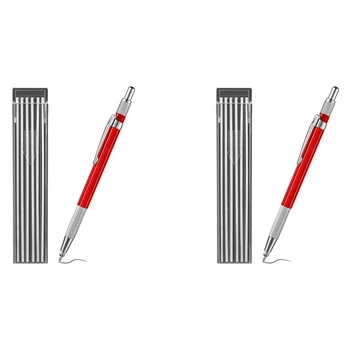 2X רתכים עיפרון עם 24PCS קו הכסף מילוי, מתכת סימון מכני ריתוך עיפרון Pipefitters, ייצור, אדום