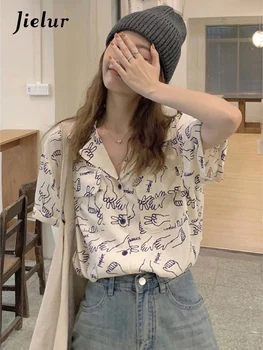 Jielur קיץ חדש קוריאני רטרו סלים נשים חולצה רופף מזדמן ברחוב פשוט חולצה אישה בסיסי אופנה צעירה Chicly נקבה העליון