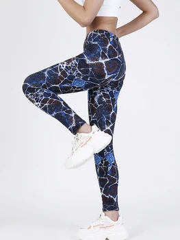 NDUCJSI נשים אופנה מכון כושר Leggins חם מכירה כחול לבן אבן מודפסים חותלות ספורט עיפרון המכנסיים החדשים גבוהה המותניים פוליאסטר