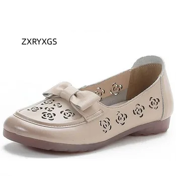 ZXRYXGS 2023 חדש באביב קיץ עור אמיתי לנשימה חלול נעליים שטוחות סנדלים נוחות רכה הבלעדי נעליים מזדמנים אישה דירות