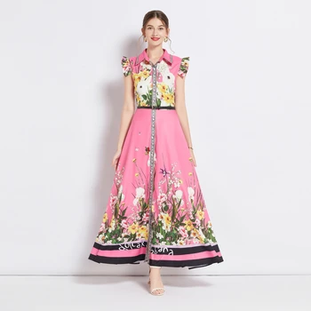 בוהמי נשים קיץ שמלת מקסי מתוק פרפר שרוול יחיד עם חזה פרחוני הדפסה החגורה זמן החלוק Vestidos נשים בגדים