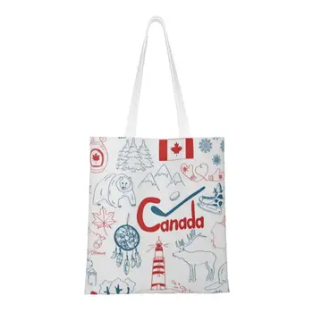 הדגל של קנדה מצרכים שקיות קניות Kawaii מודפס בד הקונה כתף שקיות קיבולת גדולה עמיד העלה את תיק היד.
