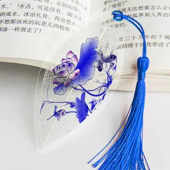 הסגנון הסיני עלה וריד סימניה עם גדילים די כחול ולבן פורצלן הספר מארק המשרד סטודנט בבית הספר מתנה