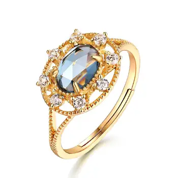 טופז טבעת אבן S925 כסף סטרלינג 10k מצופה זהב זירקון לונדון בלו טופז פנים טבעות נשים טבעי אבן חן תכשיטים יפים
