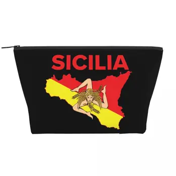 מפה של סיציליה Trinacria נסיעות השקית קוסמטיים לנשים סיציליאני גאווה מוצרי טיפוח איפור ארגונית בנות היופי אחסון ערכת הרחצה