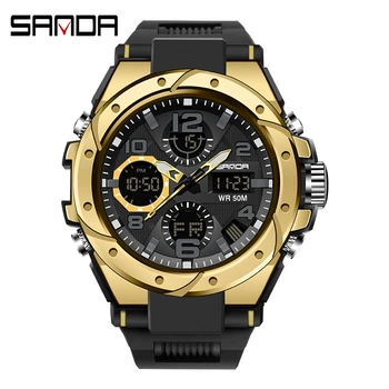 סאנדה הצבאית ספורט שעונים Mens אופנה קוורץ שעוני יד שעון דיגיטלי לגברים עמיד למים שעון זהב Smartwatch פארא גבר