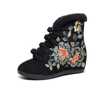 סינית בסגנון מגפי חורף קצר קטיפה נעליים פנימי גובה הגדלת הסגנון העתיק משי Embroiderd נעליים מבד Cheongsam הנעל