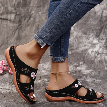 קיץ סנדלי נעלי נשים נעליים הבוהן ציוץ אישה פרחונית וסנדלים אישה נוח נשית נעלי בית סנדלי רטרו Zapatillas Mujer